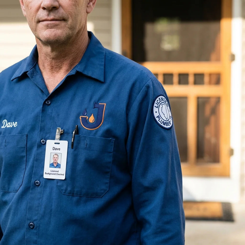 Licensed plumber showing ID badge in Red Lake Falls, MN