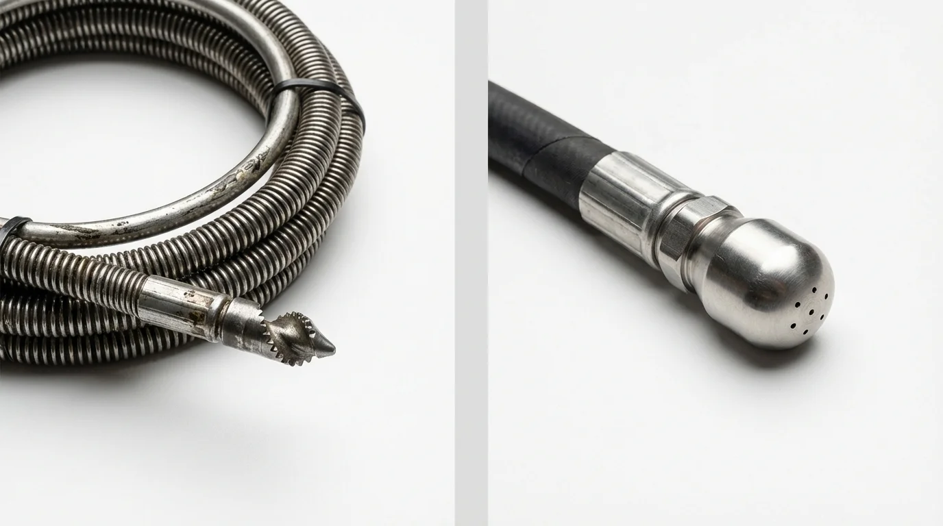 Drain snake cable and hydro jetting nozzle used for drain cleaning in Red Lake Falls, MN