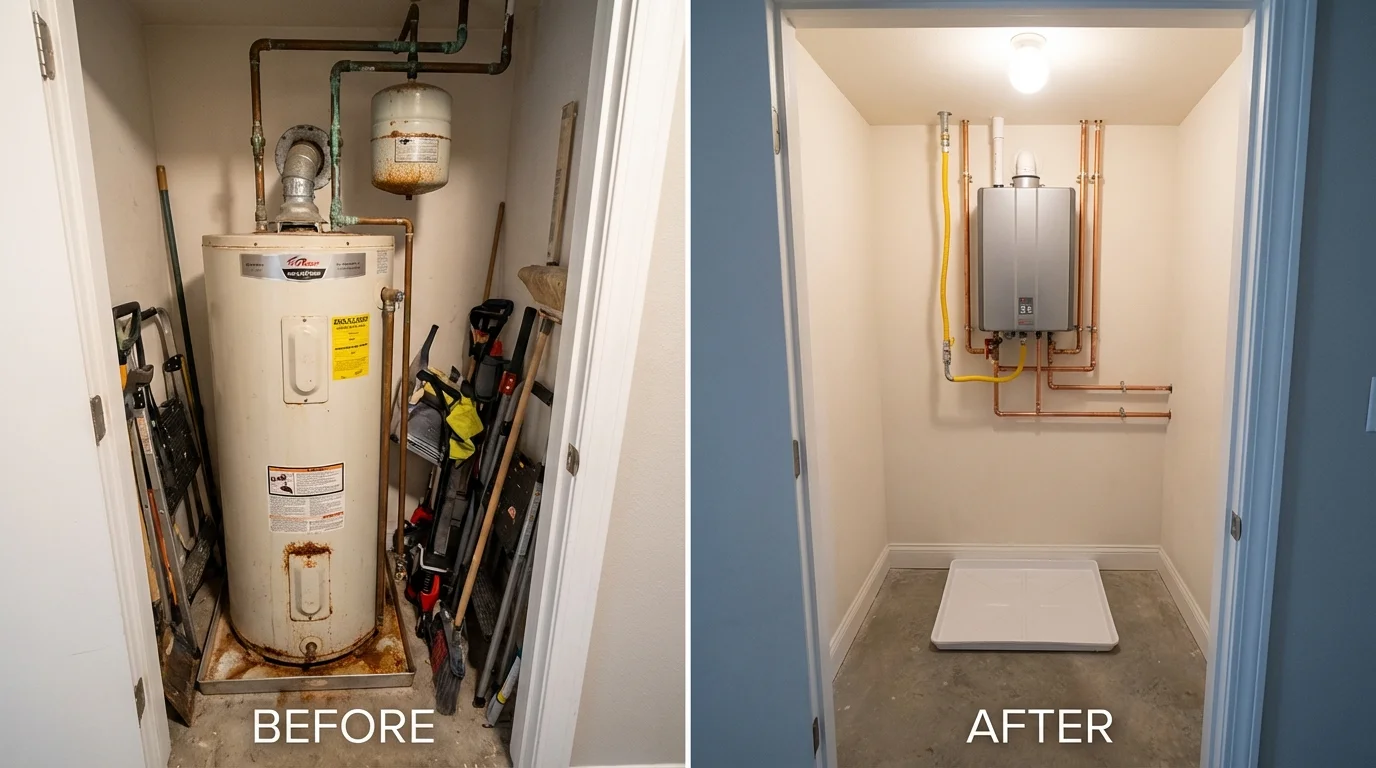 Tank water heater versus wall-mounted tankless unit comparison for Red Lake Falls, MN homeowners