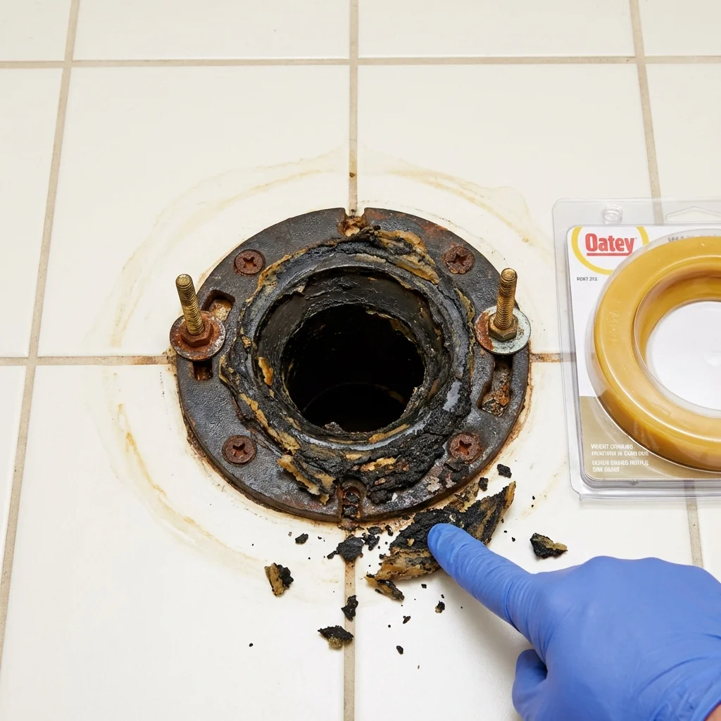 Failed wax ring showing water seepage at the base of a toilet in a Red Lake Falls, MN home